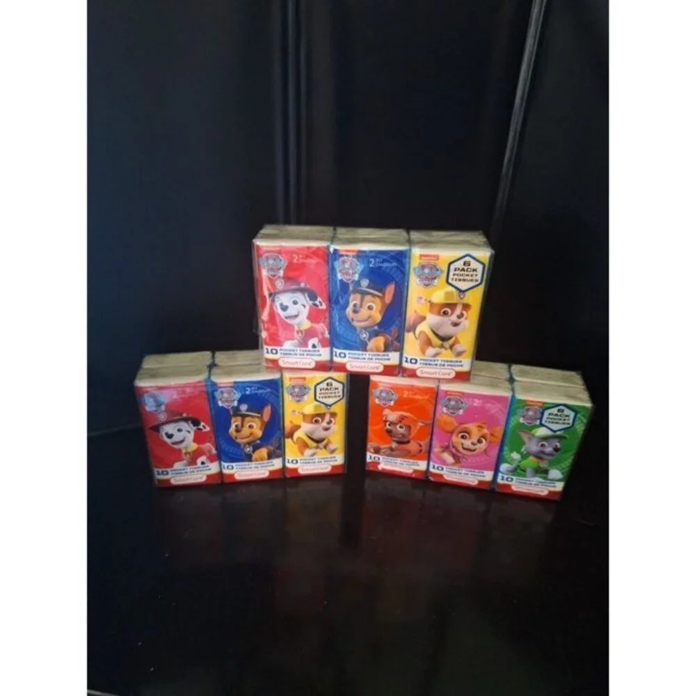 Lot of 3 Paw Patrol Pocket Tissues 6-Pack Each – SmartCare 2-Ply Travel Packs (1